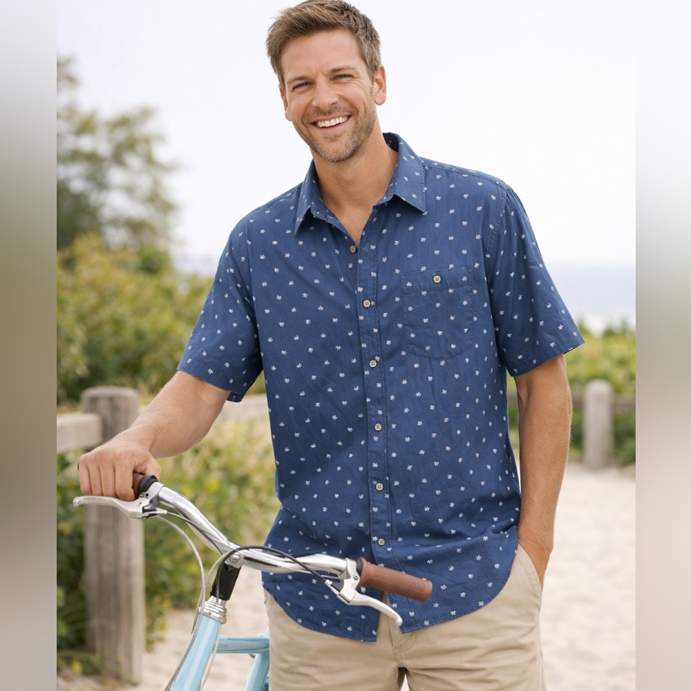 Travis Mathew Navy S/S Shirt Pocket Sz XXL Ditzy Print Golf Casual Everyday